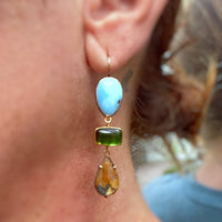 Golden Hills Turquoise, Green Tourmaline, and Golden Rutilated Quartz Earrings
